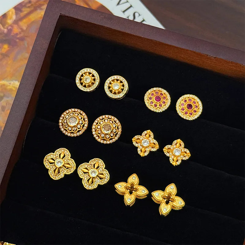 Vintage Miniature Four-Leaf Clover Buddhist Symbol Earrings Bohemian Jewelry For Women