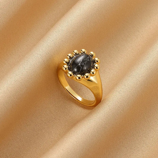 Vintage Natural Stone Open Ring Geometric High-End Design Sensation Light Luxury Versatile Rings For Men And Women