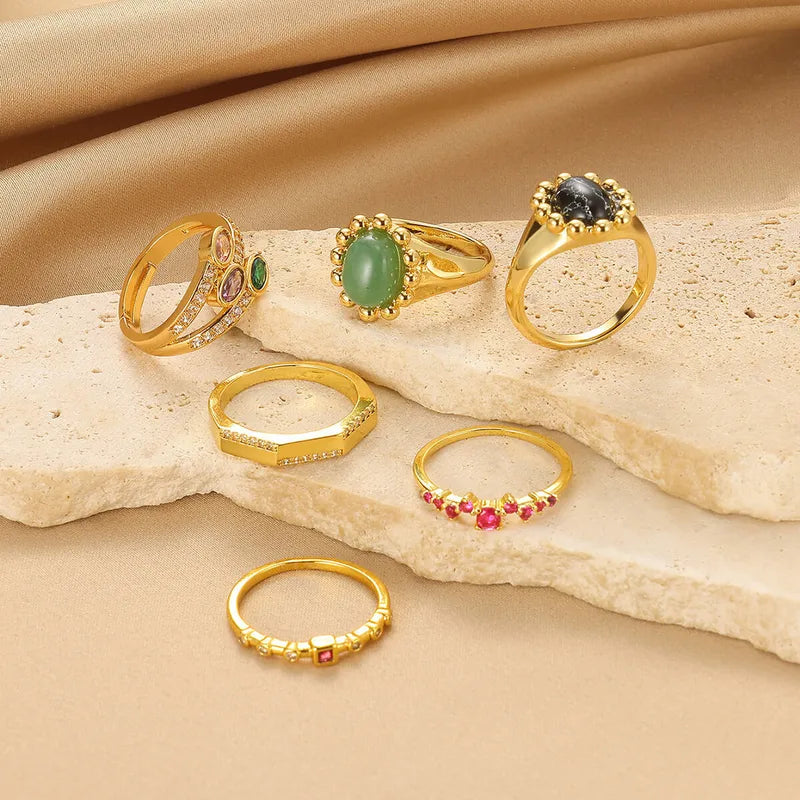 Vintage Natural Stone Open Ring Geometric High-End Design Sensation Light Luxury Versatile Rings For Men And Women