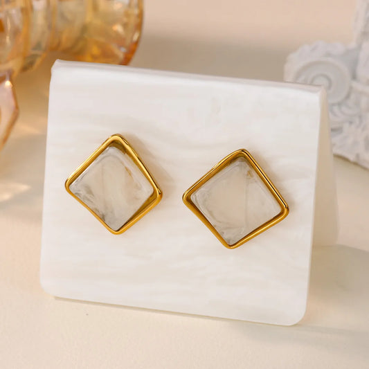Vintage Oil Painting Style Twisted Square Stainless Steel Earrings For Women Color Collision Glaze Makeup Accessories