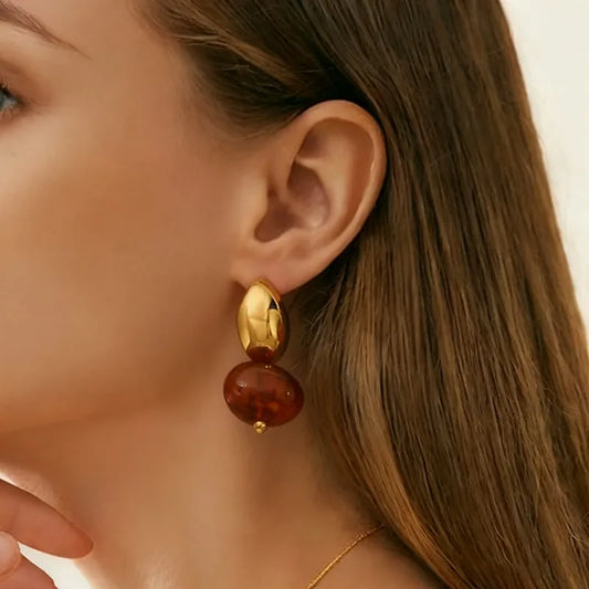 Vintage Water Drop Shape 18K Gold Plated 304 Stainless Steel Beaded Vacuum Electroplated (In Furnace) Earrings