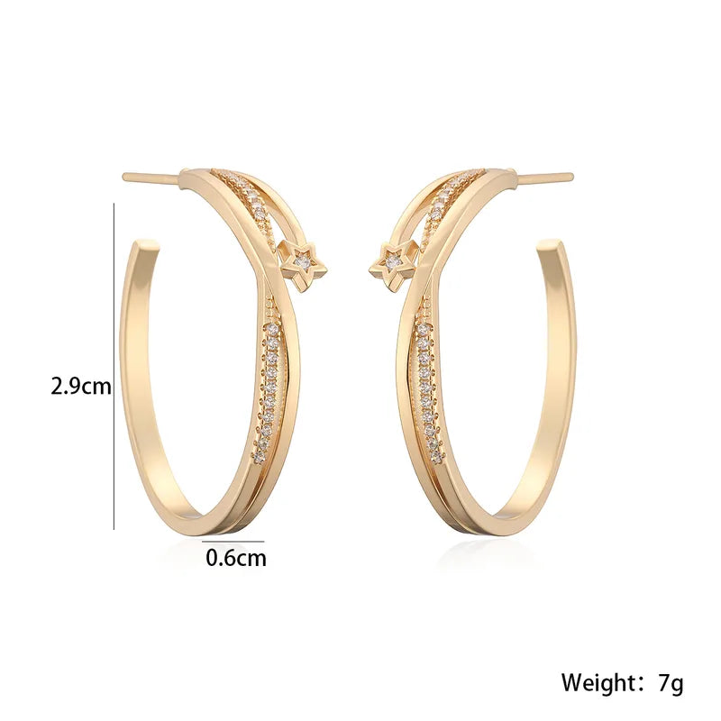 Vintage Water Plated 18K Gold Copper Zircon Geometric Hoop Earrings For Women
