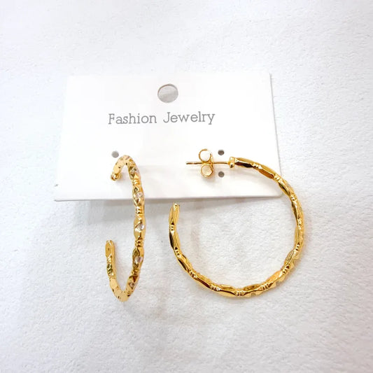 Water Plated C-Shape Earrings With Micro-Paved Zirconia Stones Fashionable Casual Elegant Women's Copper Earring Set