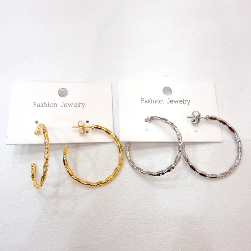 Water Plated C-Shape Earrings With Micro-Paved Zirconia Stones Fashionable Casual Elegant Women's Copper Earring Set