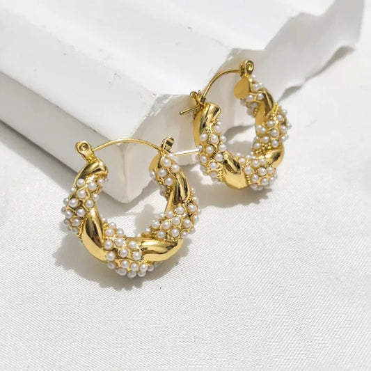 Water Plated Imitation Gold Pearl 04304 Stainless Steel Inlaid Earrings For Women New Fashion Elegant Stud Earrings For Shopping