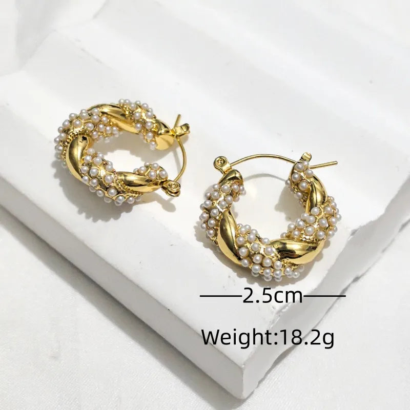 Water Plated Imitation Gold Pearl 04304 Stainless Steel Inlaid Earrings For Women New Fashion Elegant Stud Earrings For Shopping