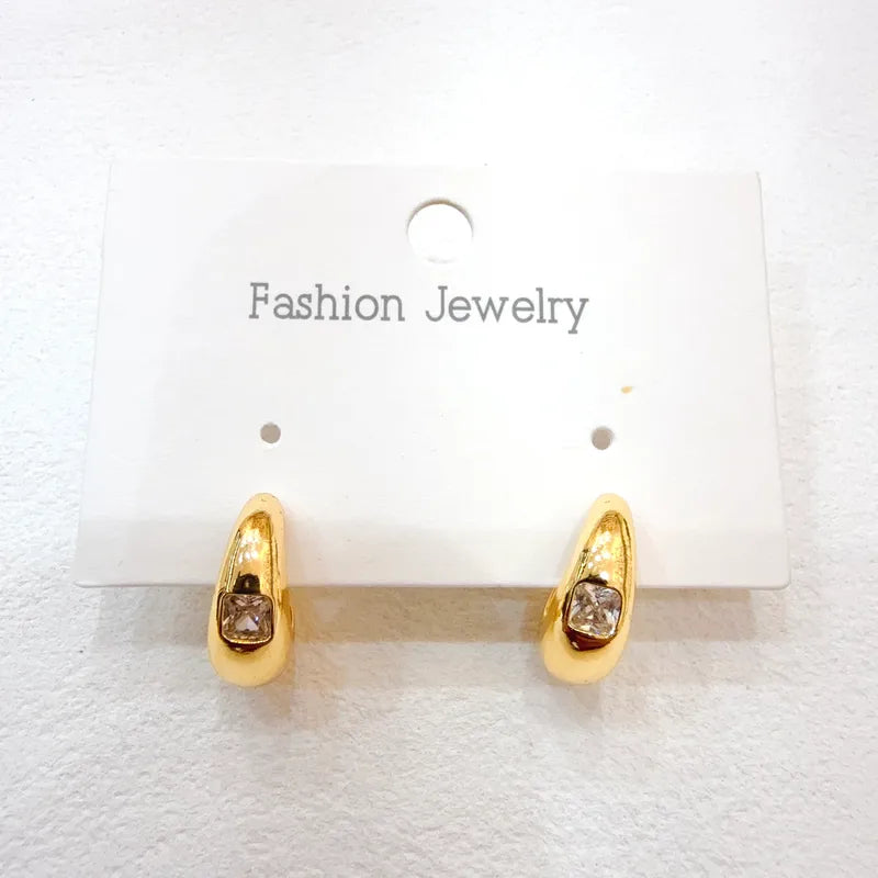 Water Plated Micro Paved Zircon C Shaped Earrings Fashionable Casual Style Women's Jewelry Copper Material For Daily Wear