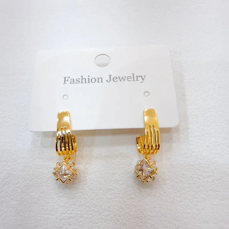 Water Plated Micro Paved Zircon Square Earrings Fashionable Women's Hoop Earrings Daily Wear Copper Post Ear Jewelry