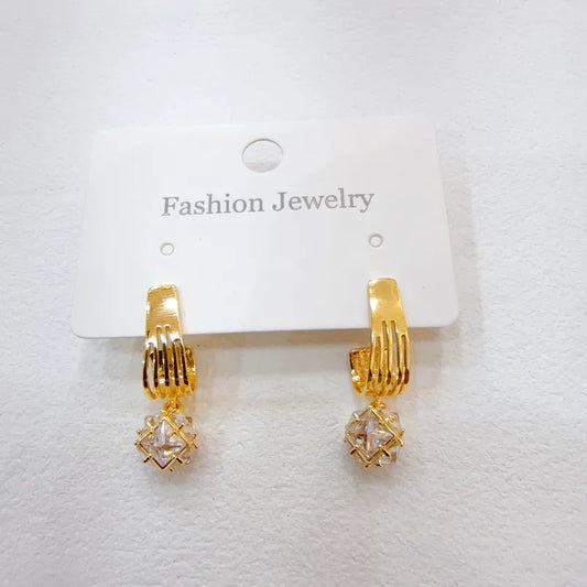 Water Plated Micro Paved Zircon Square Earrings Fashionable Women's Hoop Earrings Daily Wear Copper Post Ear Jewelry