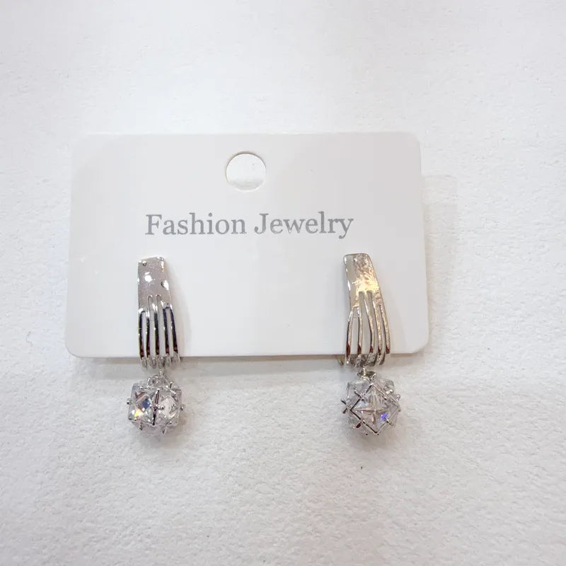 Water Plated Micro Paved Zircon Square Earrings Fashionable Women's Hoop Earrings Daily Wear Copper Post Ear Jewelry