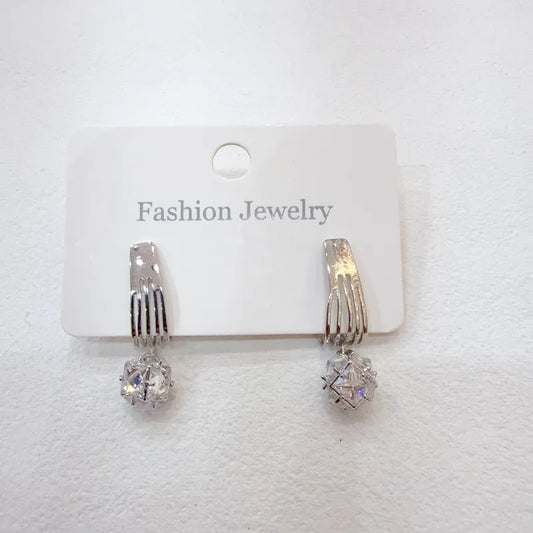 Water Plated Micro Paved Zircon Square Earrings Fashionable Women's Hoop Earrings Daily Wear Copper Post Ear Jewelry