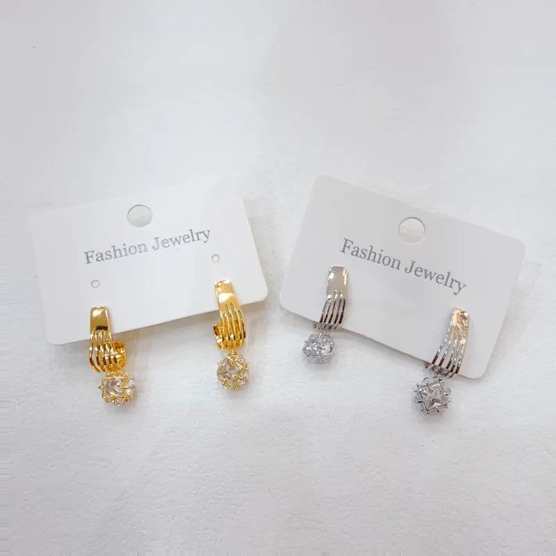 Water Plated Micro Paved Zircon Square Earrings Fashionable Women's Hoop Earrings Daily Wear Copper Post Ear Jewelry