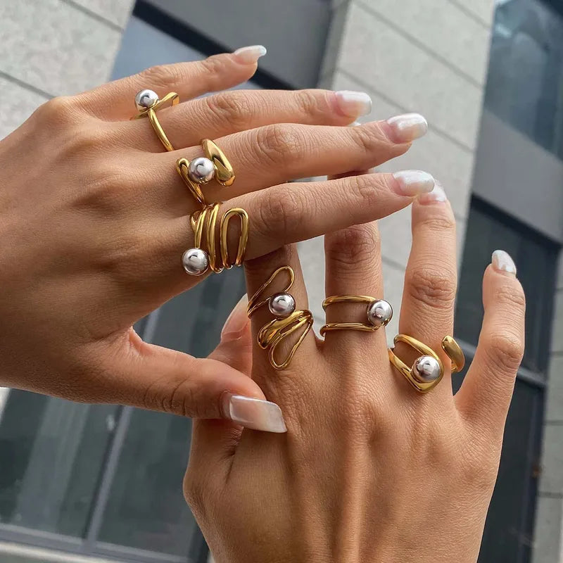 Wholesale Jewelry Casual Basic Simple Style Irregular Geometric 304 Stainless Steel 18K Gold Plated Plating Rings