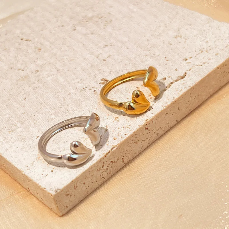 Wholesale Jewelry Casual Retro Marine Style Heart Shape 304 Stainless Steel 18K Gold Plated Plating Open Rings