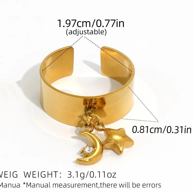 Wholesale Jewelry Casual Simple Style Star Moon 304 Stainless Steel 18K Gold Plated Star Adjustable Ring