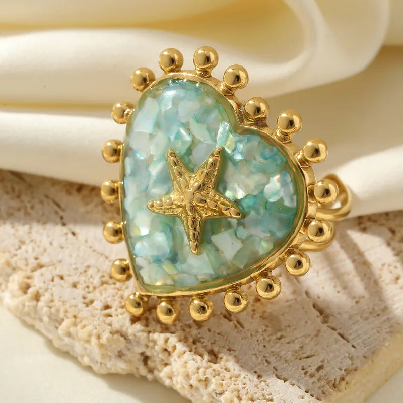 Wholesale Jewelry Casual Starfish Heart Shape Flower 304 Stainless Steel Shell Rings