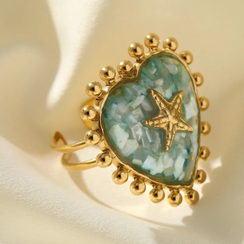 Wholesale Jewelry Casual Starfish Heart Shape Flower 304 Stainless Steel Shell Rings