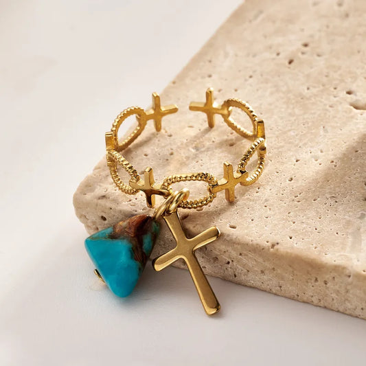 Wholesale Jewelry Casual Vacation Simple Style Cross Tassel Chili Copper 18K Gold Plated Long-Lasting Plated Polishing Enamel Plating Charm Rings Open Rings