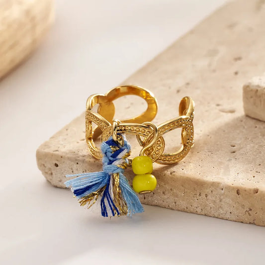 Wholesale Jewelry Casual Vacation Simple Style Cross Tassel Chili Copper 18K Gold Plated Long-Lasting Plated Polishing Enamel Plating Charm Rings Open Rings