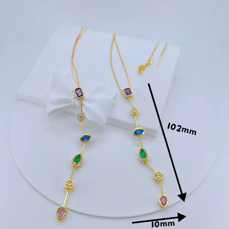 Wholesale Jewelry Casual Vacation Simple Style Geometric Copper Zircon 18K Gold Plated Polishing Plating Necklace