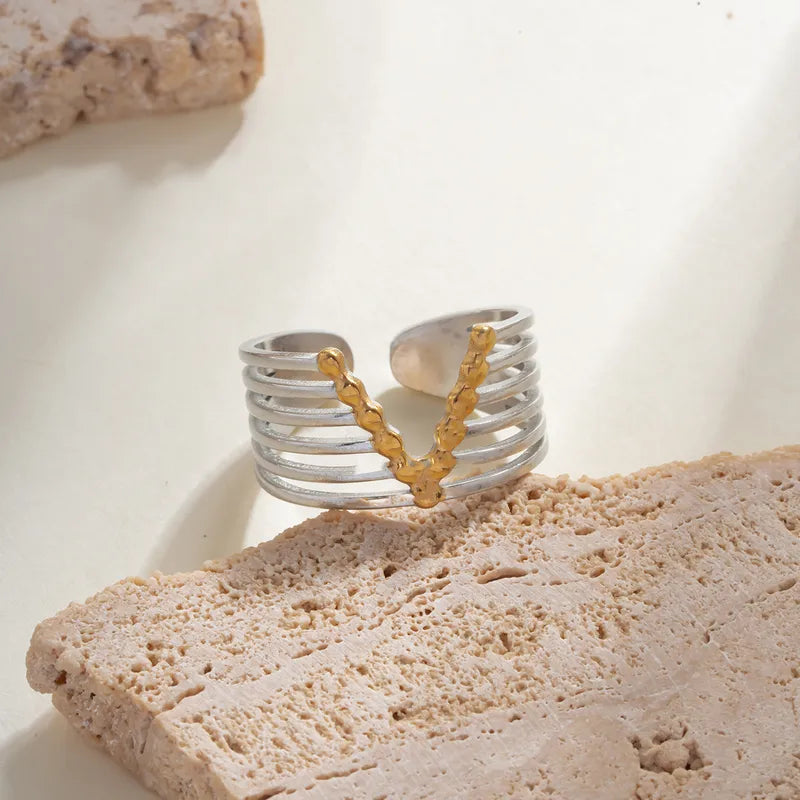 Wholesale Jewelry Classical Simple Style Streetwear V Shape Irregular Geometric 304 Stainless Steel 18K Gold Plated Plating Open Rings