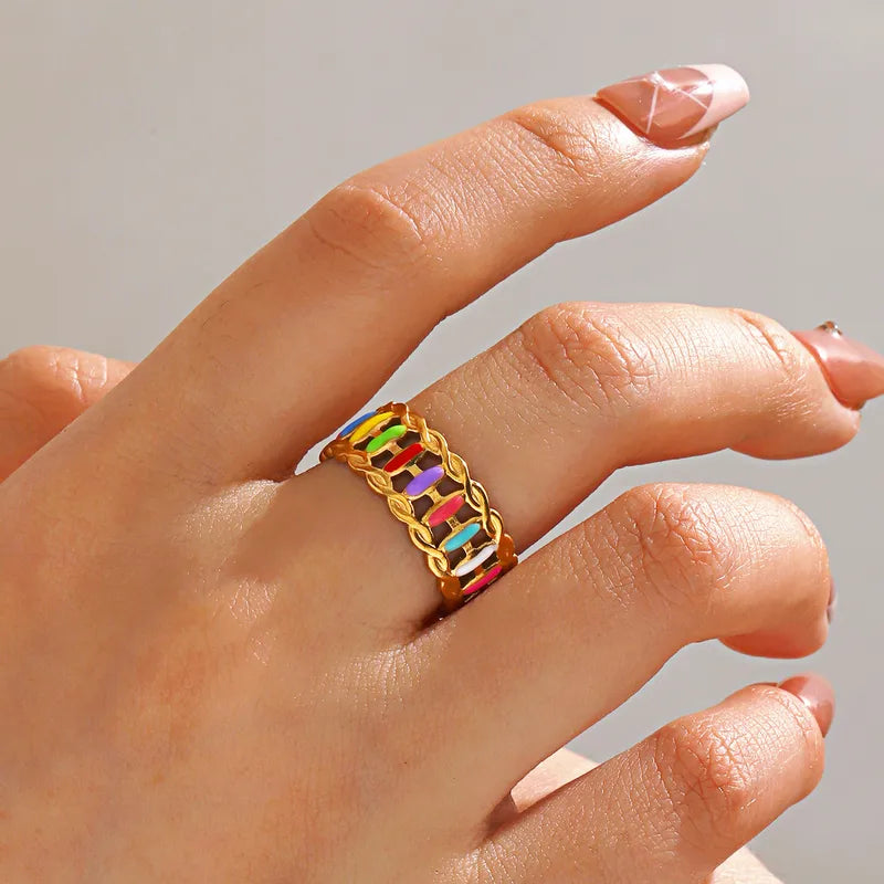 Wholesale Jewelry Cute Wedding Round 304 Stainless Steel 18K Gold Plated Rings