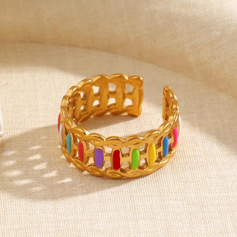 Wholesale Jewelry Cute Wedding Round 304 Stainless Steel 18K Gold Plated Rings