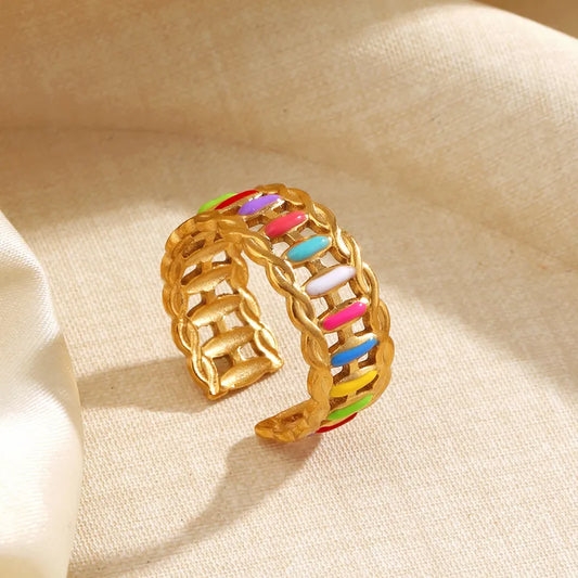 Wholesale Jewelry Cute Wedding Round 304 Stainless Steel 18K Gold Plated Rings