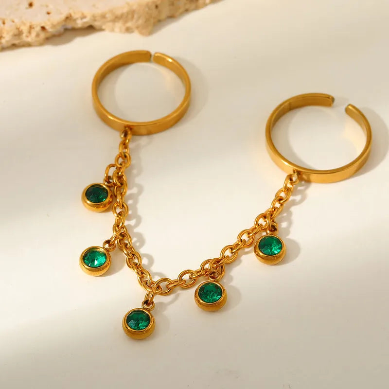 Wholesale Jewelry Elegant Luxurious Lady Round 304 Stainless Steel Rhinestones PVD Coated Plating Inlay Rings