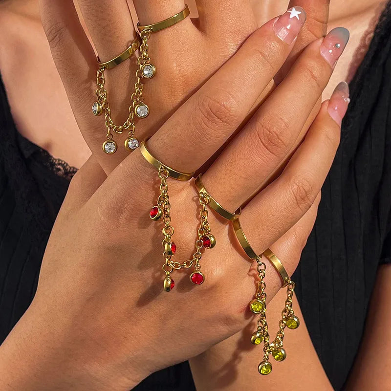 Wholesale Jewelry Elegant Luxurious Lady Round 304 Stainless Steel Rhinestones PVD Coated Plating Inlay Rings