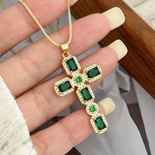 Wholesale Jewelry Elegant Original Design Simple Style Cross Copper Zircon 18K Gold Plated Plating Box Chain Pendant Necklace