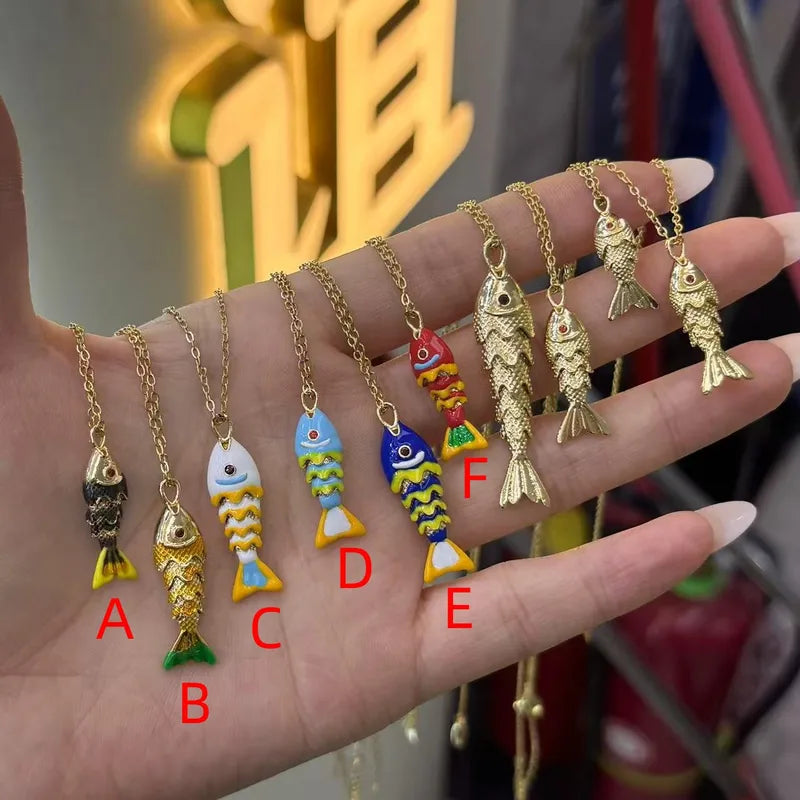 Wholesale Jewelry IG Style Vacation Fish Copper Zircon Enamel Inlay Cable Chain Pendant Necklace