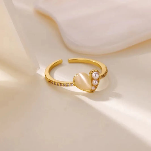 Wholesale Jewelry INS Style Sweet Geometric Flower Bow Knot 304 Stainless Steel Acrylic Pearl Zircon Inlay Open Rings