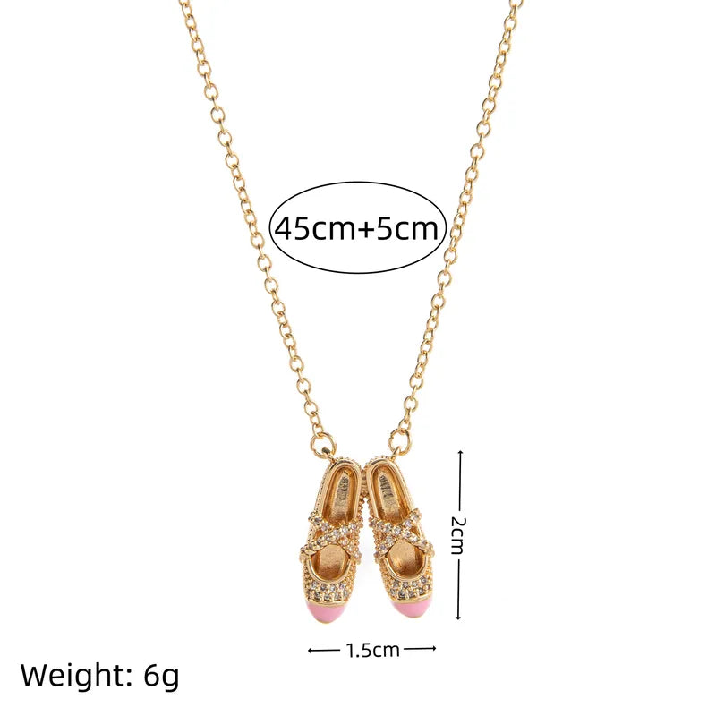 Wholesale Jewelry Modern Style Ballet Shoes Copper Zircon Gold Plated Cable Chain Pendant Necklace