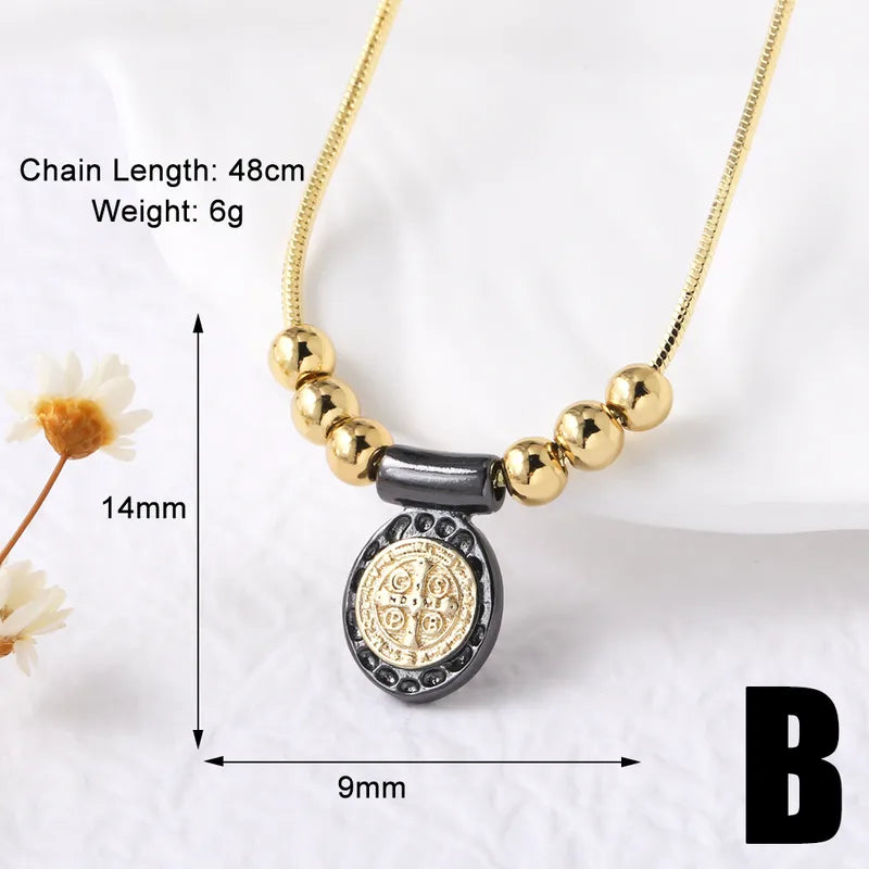 Wholesale Jewelry Modern Style Simple Style Cross Virgin Mary Copper 18K Gold Plated Beaded Pendant Necklace