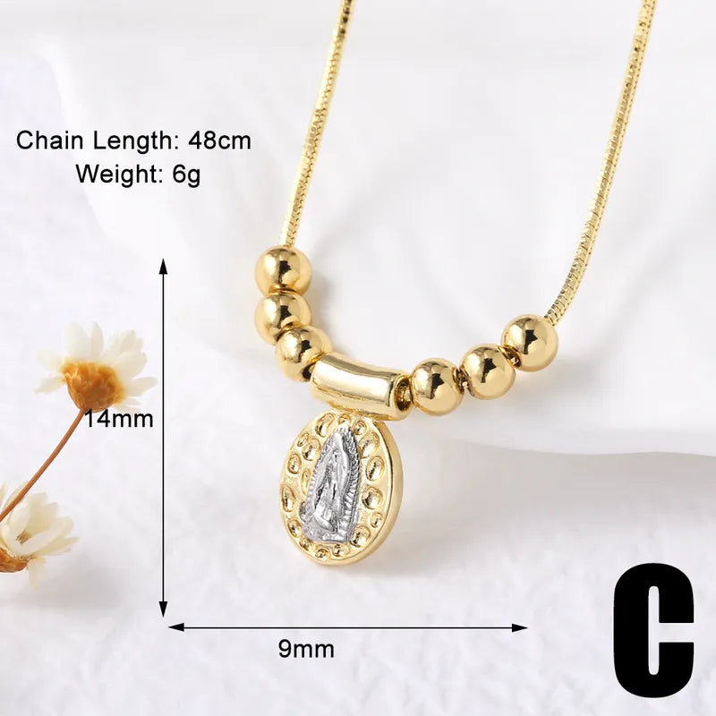 Wholesale Jewelry Modern Style Simple Style Cross Virgin Mary Copper 18K Gold Plated Beaded Pendant Necklace