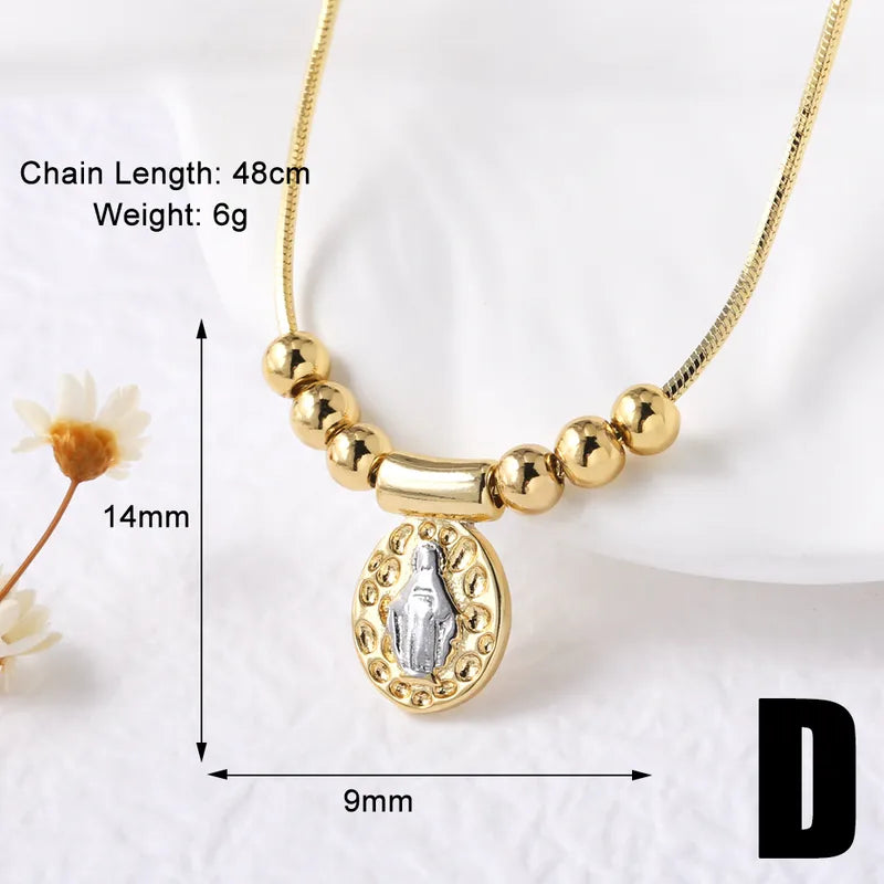 Wholesale Jewelry Modern Style Simple Style Cross Virgin Mary Copper 18K Gold Plated Beaded Pendant Necklace
