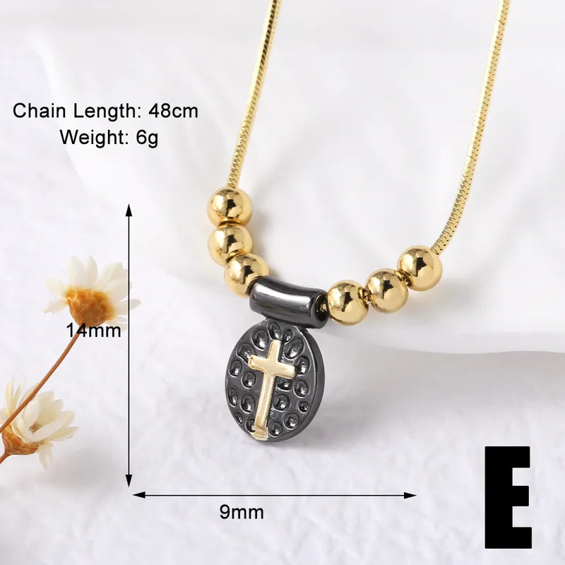 Wholesale Jewelry Modern Style Simple Style Cross Virgin Mary Copper 18K Gold Plated Beaded Pendant Necklace