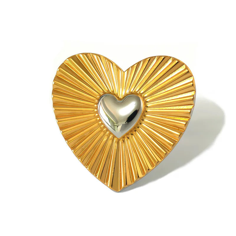 Wholesale Jewelry Modern Style Simple Style Heart Shape 304 Stainless Steel 18K Gold Plated Adjustable Ring
