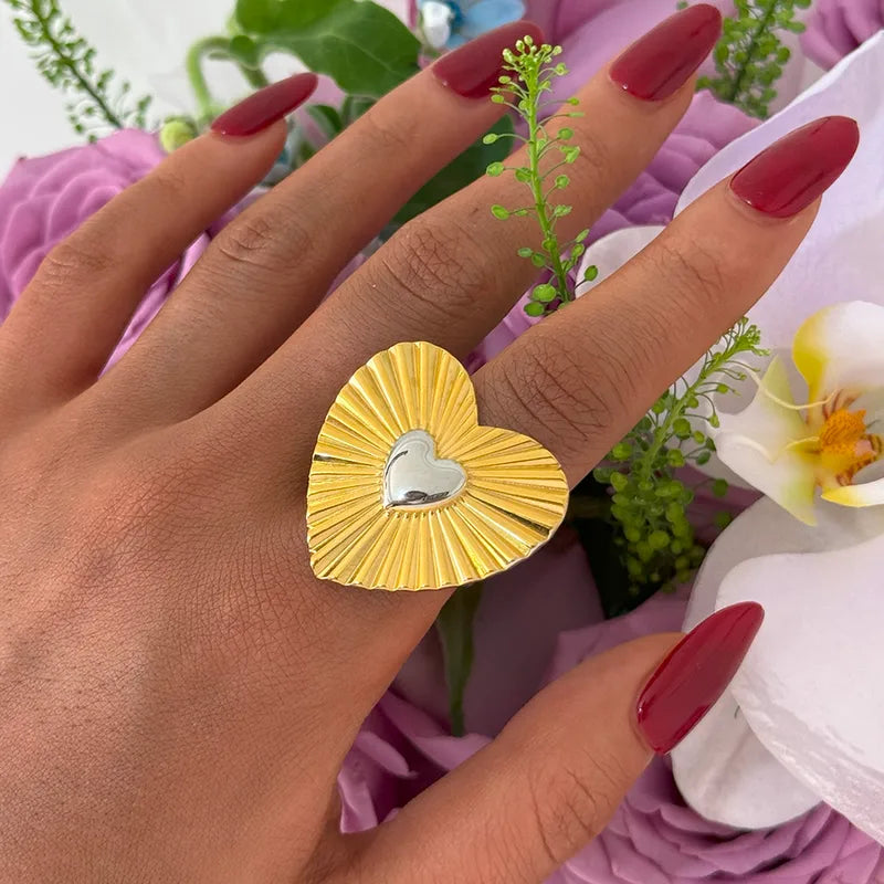 Wholesale Jewelry Modern Style Simple Style Heart Shape 304 Stainless Steel 18K Gold Plated Adjustable Ring