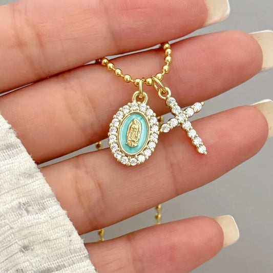 Wholesale Jewelry Original Design Novelty Simple Style Faith Cross Virgin Mary Copper Copper 18K Gold Plated Plating