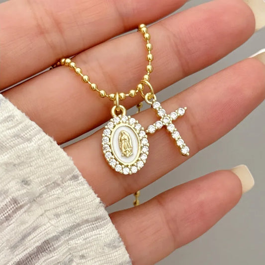 Wholesale Jewelry Original Design Novelty Simple Style Faith Cross Virgin Mary Copper Copper 18K Gold Plated Plating