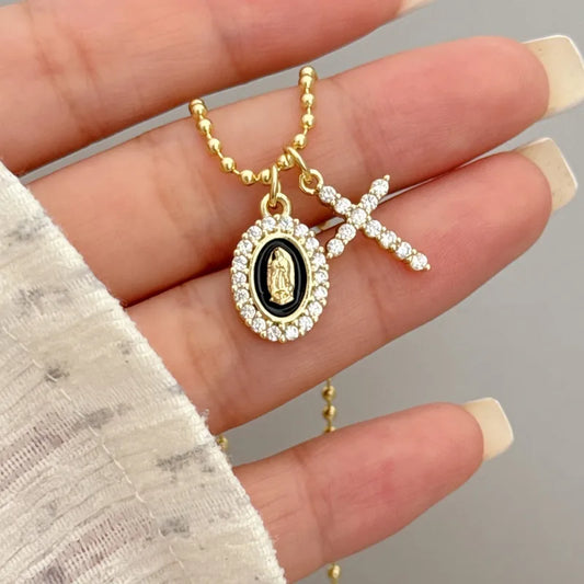 Wholesale Jewelry Original Design Novelty Simple Style Faith Cross Virgin Mary Copper Copper 18K Gold Plated Plating