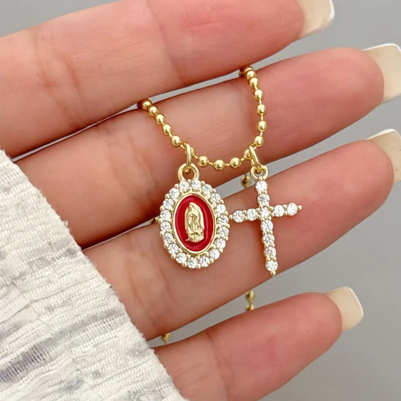 Wholesale Jewelry Original Design Novelty Simple Style Faith Cross Virgin Mary Copper Copper 18K Gold Plated Plating