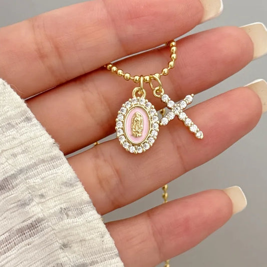 Wholesale Jewelry Original Design Novelty Simple Style Faith Cross Virgin Mary Copper Copper 18K Gold Plated Plating