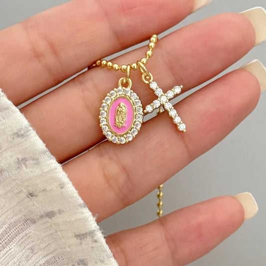 Wholesale Jewelry Original Design Novelty Simple Style Faith Cross Virgin Mary Copper Copper 18K Gold Plated Plating
