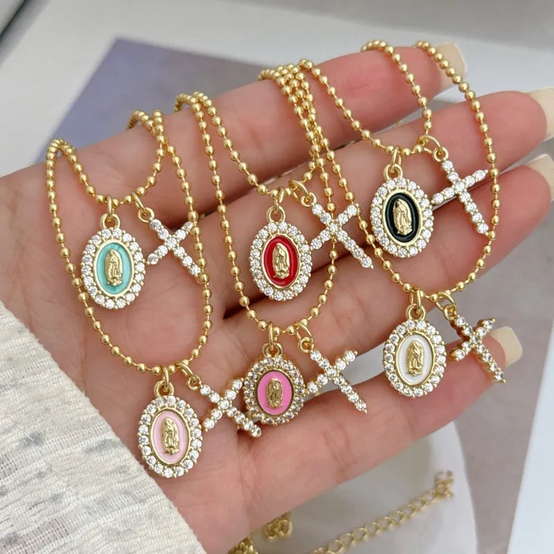 Wholesale Jewelry Original Design Novelty Simple Style Faith Cross Virgin Mary Copper Copper 18K Gold Plated Plating