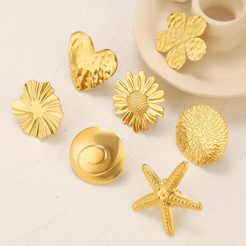 Wholesale Jewelry Vintage Style Simple Style Round Starfish Flower 304 Stainless Steel Open Rings