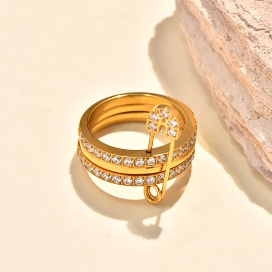 Wide Version Titanium Steel Ring With Threaded Design Vacuum Plated 18K Gold Solid Black Bead Personalized High-End Feeling