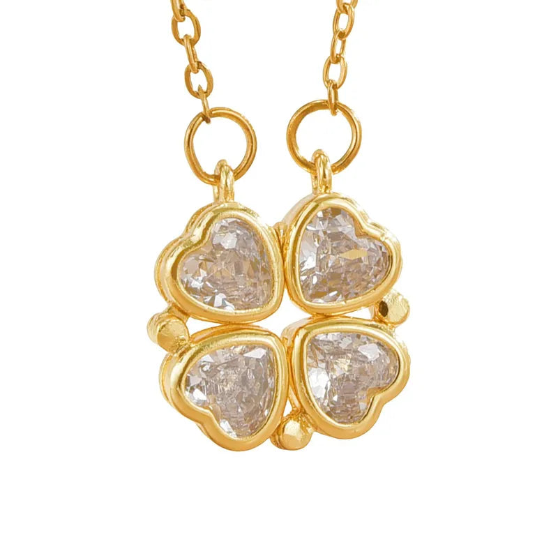 Women's Zircon Four Leaf Flower Magnetic Attraction Double Wear INS Love Heart Pendant Clavicle Chain Fashion Jewelry Necklaces